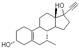 CAS 登录号：100239-44-9， (3alpha,14Xi)-17-乙炔基-7-甲基雌甾-5(10)-烯-3,17-二醇
