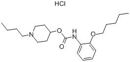 CAS 登录号：105384-11-0， (1-丁基哌啶-1-鎓-4-基)N-(2-戊氧基苯基)氨基甲酸盐氯化物