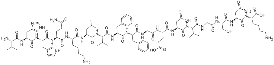 CAS 登录号:107015-83-8, L-缬氨酰-L-组氨酰-L-组氨酰-L-谷氨酰胺酰-L-赖氨酰-L-亮氨酰-L-缬氨酰-L-苯丙氨酰-L-苯丙氨酰-L-丙氨酰-L-alpha-谷氨酰-L-alpha-天冬氨酰-L-缬氨酰甘氨酰-L-丝氨酰-L-天冬氨酰胺酰-L-赖氨酸