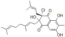 CAS 登录号：110200-34-5， (3R)-3-氯-2-[(2E)-3,7-二甲基辛-2,6-二烯基]-2,5,7-三羟基-6-甲基-3-(3-甲基丁-2-烯基)萘-1,4-二酮