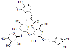 CAS 登录号：137625-06-0， [(2R,3R,4R,5R,6R)-4-[(2S,3R,4R,5R,6S)-4,5-二羟基-6-甲基-3-[(2S,3R,4S,5R)-3,4,5-三羟基四氢吡喃-2-基]氧基四氢吡喃-2-基]氧基-6-[2-(3,4-二羟基苯基)乙氧基]-5-羟基-2-(羟基甲基)四氢吡喃-3-基](E)-3-(4-羟基-3-甲氧基苯基)丙-2-烯酸酯