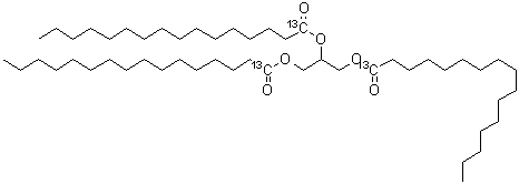 CAS 登录号:168294-57-3, 1,2,3-丙烷三基三(1-<sup>13</sup>C)十六烷酸酯