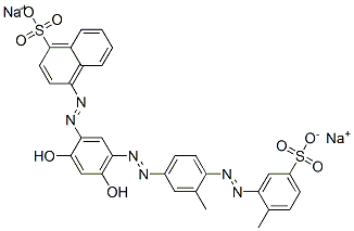 CAS 登录号：85631-84-1， 4-[2-[2,4-二羟基-5-[2-[3-甲基-4-[2-(2-甲基-5-磺基苯基)偶氮]苯基]偶氮]苯基]偶氮]-1-萘磺酸钠盐(1:2)