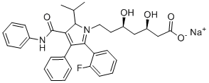CAS 登录号：1346598-86-4, (3R,5R)-7-[2-(2-氟苯基)-5-异丙基-3-苯基-4-(苯基氨基甲酰)-1H-吡咯-1-基]-3,5-二羟基庚酸钠