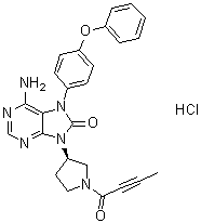 CAS 登录号：1439901-97-9, 6-氨基-9-[(3R)-1-(2-丁炔酰基)-3-吡咯烷基]-7-(4-苯氧基苯基)-7,9-二氢-8H-嘌呤-8-酮盐酸盐
