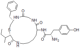 CAS 登录号：103881-76-1， (2S)-2-氨基-N-[(3S,16S)-16-丁烷-2-基-5,8,15-三氧代-3-(苯基甲基)-1-硫杂-4,7,14-三氮杂环十六烷-9-基]-3-(4-羟基苯基)丙酰胺