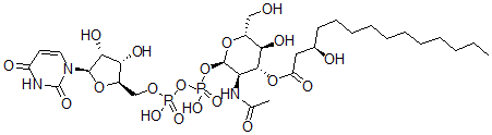 CAS 登录号：108636-29-9， [(2R,3R,4R,5S,6R)-3-乙酰氨基-2-[[[(2R,3S,4R,5R)-5-(2,4-二氧代嘧啶-1-基)-3,4-二羟基四氢呋喃-2-基]甲氧基-羟基磷酰]氧基-羟基磷酰]氧基-5-羟基-6-(羟基甲基)四氢吡喃-4-基](3R)-3-羟基十四烷酸酯