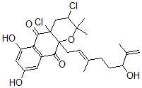 CAS 登录号：111216-62-7， 3,4alpha-二氯-6,8-二羟基-10alpha-[(2E)-6-羟基-3,7-二甲基辛-2,7-二烯基]-2,2-二甲基-3,4-二氢苯并[g]苯并吡喃-5,10-二酮