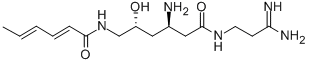 CAS 登录号：111337-84-9， (2E,4E)-N-[(2R,4R)-4-氨基-6-[(3-氨基-3-亚氨基丙基)氨基]-2-羟基-6-氧代己基]己-2,4-二烯酰胺