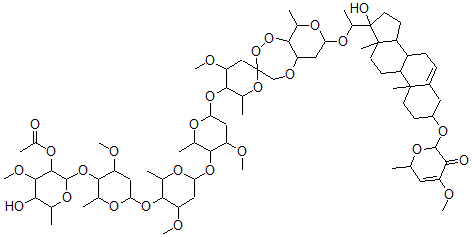 CAS 登录号：114828-46-5， [5-羟基-2-[6-[6-[6-[7-[1-[17-羟基-3-[(4-甲氧基-6-甲基-3-氧代-6H-吡喃-2-基)氧基]-10,13-二甲基-1,2,3,4,7,8,9,11,12,14,15,16-十二氢环戊烯并[a]菲-17-基]乙氧基]-4'-甲氧基-2',9-二甲基螺[4,5A,6,7,9,9alpha-六氢吡喃并[4,3-f][1,2,5]三氧杂卓-3,6'-四氢吡喃]-3'-基]氧基-4-甲氧基-2-甲基四氢吡喃-3-基]氧基-4-甲氧基-2-甲基四氢吡喃-3-基]氧基-4-甲氧基-2-甲基四氢吡喃-3-基]氧基-4-甲氧基-6-甲基四氢吡喃-3-基]乙酸酯