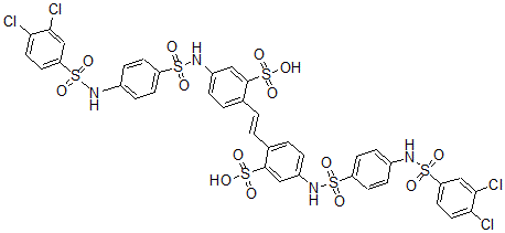 CAS 登录号:118265-89-7, 2,2'-(1,2-乙烯二基)二(5-(((4-(((3,4-二氯苯基)磺酰基)氨基)苯基)磺酰基)氨基)-苯磺酸