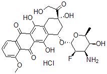CAS 登录号:119288-23-2, 7(O)-(3-氨基-2,3,6-三脱氧-2-氟塔罗吡喃糖基)阿霉酮盐酸盐