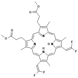 CAS 登录号：123279-53-8， 7,12-二(2,2-二氟乙烯基)-3,8,13,17-四甲基-21H,23H-卟吩-2,18-二丙酸二甲基酯