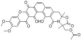 CAS 登录号:128999-31-5, 1-((乙酰氧基)甲基)-3A,4-二氢-16-羟基-11,12-二甲氧基-1,3alpha-二甲基-(1)苯并吡喃并(2',3':6,7)萘并(2,1-g)恶唑并(3,2-B)异喹啉-2,8,14,15,17(1H)-五酮