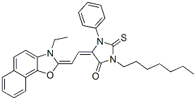 CAS 登录号：13242-16-5， 5-[(3-乙基萘并[2,1-d]恶唑-2(3H)-亚基)亚乙基]-3-庚基-1-苯基-2-硫代咪唑烷-4-酮