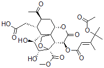 CAS 登录号:132587-60-1, (3S-(3alpha,3aalpha,4alpha(E),6aalpha,8alpha,9beta,10alpha,10aS*,11S*,12R*))-8-乙酰基-4-((4-(乙酰氧基)-3,4-二甲基-1-氧代-2-戊烯基)氧基)八氢-11,12-二羟基-3-(甲氧羰基)-9-甲基-5-氧代-3,10-乙桥-1H,8H-呋喃并(3,4-d)(1)苯并吡喃-9-乙酸