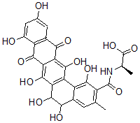 CAS 登录号:132971-65-4, N-((5,6,8,13-四氢-1,5,6,7,9,11,14-七羟基-3-甲基-8,13-二氧代苯并(a)丁省-2-基)羰基)-D-丙氨酸
