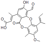 CAS 登录号：133943-51-8， (E)-3-[1-[(E)-丁-2-烯-2-基]-10-甲酰基-9-羟基-3-甲氧基-4-甲基-6-氧代苯并[b][1,4]苯并二氧杂卓-7-基]丁-2-烯酸