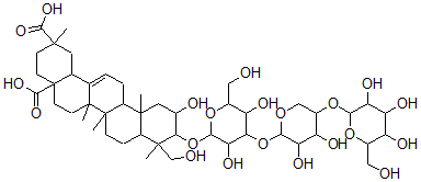 CAS 登录号：139163-19-2， 3-O-(beta-D-吡喃葡萄糖基(1-4)-beta-D-吡喃木糖基(1-4)-beta-D-吡喃葡萄糖基)夹里高酸