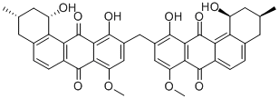 CAS 登录号：139501-93-2， (1S,3S)-10-[[(1S,3S)-1,11-二羟基-8-甲氧基-3-甲基-7,12-二氧代-1,2,3,4-四氢苯并[h]菲-10-基]甲基]-1,11-二羟基-8-甲氧基-3-甲基-1,2,3,4-四氢苯并[B]菲-7,12-二酮