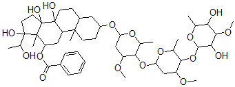 CAS 登录号：139953-35-8， 12-O-苯甲酰基-二氢肉珊瑚苷元-3-O-3-O-甲基-6-脱氧-beta-D-别吡喃糖基(1-4)-O-beta-D-吡喃齐墩果糖基(1-4)-O-beta-D-吡喃青兰苷
