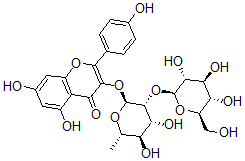 CAS 登录号：142451-65-8， 3-[(2S,3R,4R,5R,6S)-4,5-二羟基-6-甲基-3-[(2S,3R,4S,5S,6R)-3,4,5-三羟基-6-(羟基甲基)四氢吡喃-2-基]氧基四氢吡喃-2-基]氧基-5,7-二羟基-2-(4-羟基苯基)苯并吡喃-4-酮