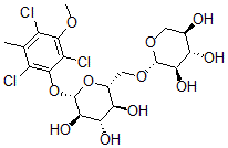 CAS 登录号：143601-11-0， (2S,3R,4S,5S,6R)-2-(2,4,6-三氯-3-甲氧基-5-甲基苯氧基)-6-[[(2S,3R,4S,5R)-3,4,5-三羟基四氢吡喃-2-基]氧基甲基]四氢吡喃-3,4,5-三醇