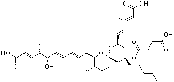 CAS 登录号：144860-70-8， (2E,4S,5S,6E,8E)-5-羟基-10-[(3S,4R,6R,8S,10R)-10-[(1E,3E)-5-羟基-3-甲基-5-氧代-戊-1,3-二烯基]-8-(4-羟基-4-氧代-丁酰基)氧基-3-甲基-8-戊基-5,11-二氧杂螺[5.5]十一烷-4-基]-4,8-二甲基-癸-2,6,8-三烯酸