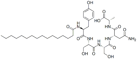 CAS 登录号：145671-08-5， (2S)-2-[[(2S)-4-氨基-2-[[(2S)-2-[[(2S)-2-[[(2S)-2-(棕榈酰氨基)-3-(4-羟基苯基)丙酰]氨基]-3-羟基丙酰基]氨基]-3-羟基丙酰基]氨基]-4-氧代丁酰基]氨基]丙酸