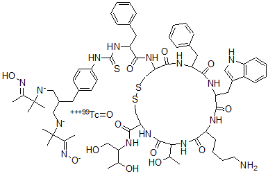 CAS 登录号:151956-25-1, 锝-99 6-(4-硫脲苄基)-3,3,9,9-四甲基-4,8-二氮杂十一烷-苯丙氨酸(1)-奥曲肽