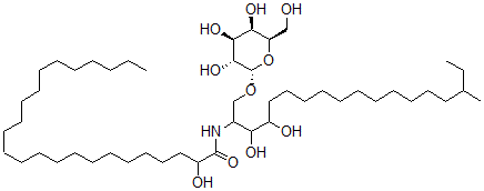 CAS 登录号：152139-44-1， N-[3,4-二羟基-16-甲基-1-[(2S,3R,4S,5R,6R)-3,4,5-三羟基-6-(羟基甲基)四氢吡喃-2-基]氧基十八烷-2-基]-2-羟基二十四烷酰胺