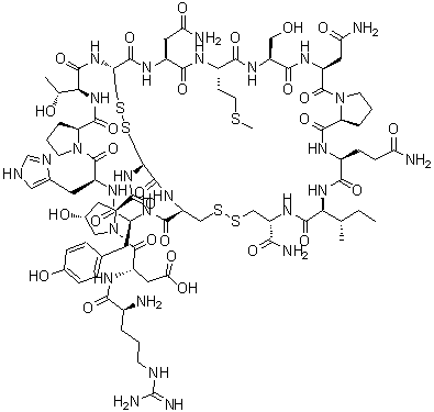 CAS#: 170663-33-9, L-Arginyl-L-alpha-Aspartyl-(4R)-N-{(1R,6R,9S,12S,15S,21S,24S,27S,30S,33R,36S,39S,45S,48S,53R)-21,30-Bis(2-Amino-2-Oxoethyl)-12-(3-Amino-3-Oxopropyl)-9-Sec-Butyl-6-Carbamoyl-48-(4-Hydroxybenzyl)-36-[(1 R)-1-Hydroxyethyl]-24-(Hydroxymethyl)-45-(1H-Imidazol-4-Ylmethyl)-27-[2-(Methylsulfanyl)Ethyl]-8,11,14,20,23,26,29,32,35,38,44,47,50,52-Tetradecaoxo-3,4,55,56-Tetrathia-7,10,13,19,22,25,28,31,34,37,43 ,46,49,51-Tetradecaazatetracyclo[31.17.7.0<Sup>15,19</Sup>.0<Sup>39,43</Sup>]Heptapentacont-53-Yl}-4-Hydroxy-L-Prolinamide