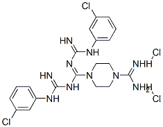 CAS 登录号:19803-65-7, N,N'-二((3-氯苯基)脒基)-1,4-哌嗪二甲脒二盐酸盐