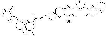 CAS#: 209266-79-5, Potassium (2R)-3-[(4S,6R,7R,10S)-4-[(E,1R)-3-[(2S,2'R,4R,4aS,6R,8aR)-4-Hydroxy-2-[(1S,3S)-1-Hydroxy-3-[(6S,9R,10S)-9-Methyl-5,11-Dioxaspiro[5.5]Undecan-10-Yl]Butyl]-3-Methylene-Spiro[4A,7,8,8A-Tetrahydro-4H-Pyrano[3,2-b]Pyran-6,5'-Tetrahydrofuran]-2'-Yl]-1-Methyl-Allyl]-7-Hydroxy-2-Methyl-5,11-Dioxaspiro[5.5]Undec-1-En-10-Yl]-2-Hydroxy-2-Methyl-Propanoate