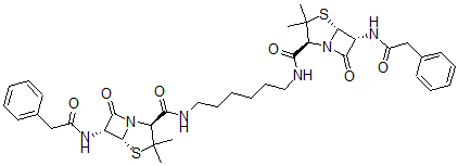 CAS 登录号:21291-04-3, 二(苄基青霉噻唑基)-1,6-二氨基己烷