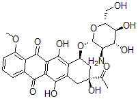 CAS 登录号:22423-39-8, (1S-3S)-beta-D-3-乙酰基-1,2,3,4,6,11-六氢-3,5,12-三羟基-10-甲氧基-6,11-二氧代-1-并四苯基 2-氨基-2-脱氧吡喃葡萄糖苷