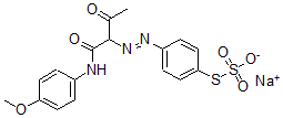 CAS 登录号：27391-26-0， 硫代硫酸 S-[4-[[1-[[(4-甲氧基苯基)氨基]羰基]-2-氧代丙基]偶氮]苯基]酯 O-钠盐