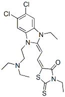 CAS 登录号：28543-87-5， 5-[2-[5,6-二氯-1-[2-(二乙基氨基)乙基]-3-乙基苯并咪唑啉-2-亚基]亚乙基]-3-乙基绕丹宁