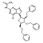 CAS 登录号:35085-18-8, N-乙酰基-6-氯-7-(2,3,5-三-O-苄基-beta-D-阿拉伯呋喃糖基)-7H-嘌呤-2-胺