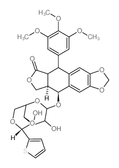 CAS 登录号：35317-31-8， (8aR,9S)-9-[[(2R)-7,8-二羟基-2-(2-噻吩基)-4,4a,6,7,8,8a-六氢吡喃并[5,6-d][1,3]二恶英-6-基]氧基]-5-(3,4,5-三甲氧基苯基)-5a,8,8a,9-四氢-5H-异苯并呋喃并[6,5-f][1,3]苯并二氧戊环-6-酮
