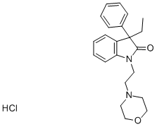 CAS 登录号:37126-54-8, 3-乙基-1-(2-吗啉-4-基乙基)-3-苯基吲哚-2-酮盐酸盐