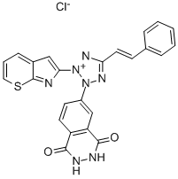 CAS 登录号:38116-89-1, 2-(苯并噻唑-2-基)-5-苯乙烯基-3-(1,2,3,4-四氢-1,4-二氧代酞嗪-6-基)-2H-四唑鎓氯化物
