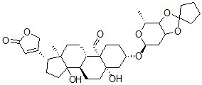 CAS 登录号：38561-79-4， (3S,5S,8R,9S,10S,13R,17R)-5,14-二羟基-13-甲基-3-[(4R,6S)-4-甲基螺[4,6,7,7a-四氢-3aH-[1,3]二氧杂环戊并[4,5-d]吡喃-2,1'-环戊烷]-6-基]氧基-17-(5-氧代-2H-呋喃-3-基)-2,3,4,6,7,8,9,11,12,15,16,17-十二氢-1H-环戊二烯并[a]菲-10-甲醛