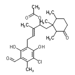CAS 登录号:38965-84-3, (3E)-5-(3-氯-5-甲酰基-2,6-二羟基-4-甲基苯基)-3-甲基-1-(1,2,6-三甲基-3-氧代环己基)-3-戊烯-2-基乙酸酯
