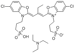 CAS 登录号:39201-42-8, 氢5-氯-2-(3-(5-氯-3-(3-磺酸基丙基)-3H-苯并恶唑-2-亚基)-2-乙基丙-1-烯基)-3-(3-磺酸基丙基)苯并恶唑鎓与三乙胺的化合物(1:1)