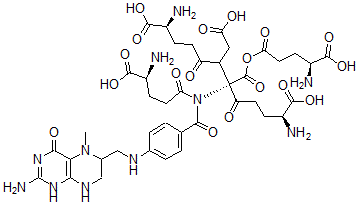CAS 登录号:39555-46-9, 5-甲基四氢蝶酰五谷氨酸酯