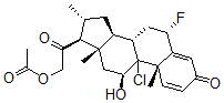 CAS 登录号：4258-85-9， 9-氯-6a-氟-11b-羟基-21-乙酰氧基-16a-甲基孕甾-1,4-二烯-3,20-二酮