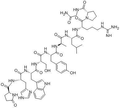 CAS 登录号:51230-19-4, 焦谷氨酰-组氨酰-色氨酰-丝氨酰-酪氨酰-D-丙氨酰-亮氨酰-精氨酰-脯氨酰-甘氨酰胺