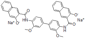 CAS 登录号:52735-88-3, N,N'-(3,3'-二甲氧基(1,1'-联苯)-4,4'-二基)二(3-羟基-2-萘甲酰胺二钠盐
