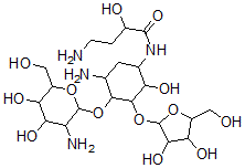 CAS 登录号：54333-82-3， 4-O-(2-氨基-2-脱氧-alpha-D-吡喃葡萄糖基)-5-O-beta-D-呋喃木糖基-N-[(S)-4-氨基-2-羟基丁酰基]-2-脱氧-D-链霉胺